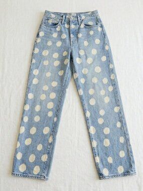J CREW Point Sur Light Wash Slouchy Boyfriend Jeans w White Polka Dots - Sz 26